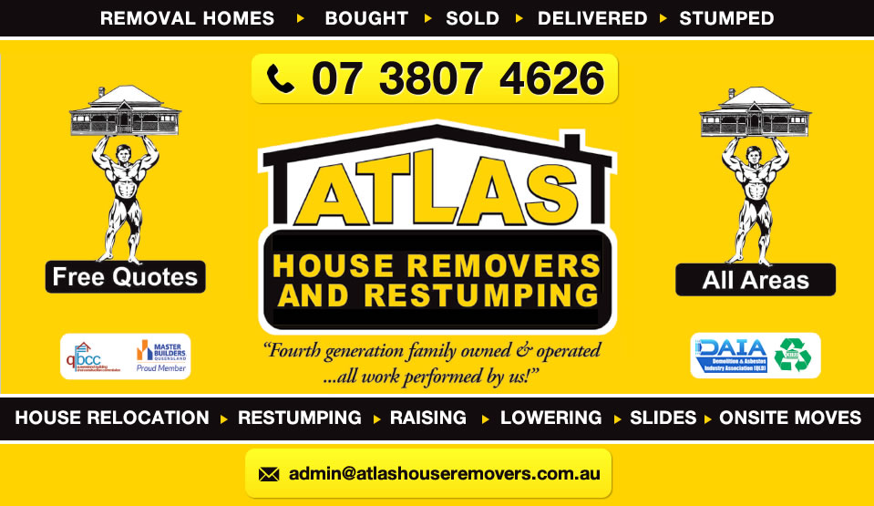 Logo for Atlas House Removers - Yatala QLD - (07) 3807 4626 - Removal Homes, House Relocation, Restumping and Building Recyclers, Atlas House Removers and Restumping.